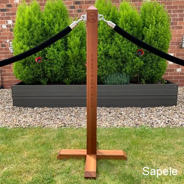 Rustic Wood Post & Rope Barriers With Optional Logo Text Engraving